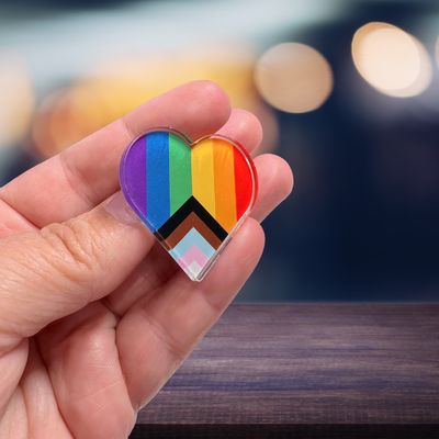 Acrylic PRIDE Flag Heart Pin