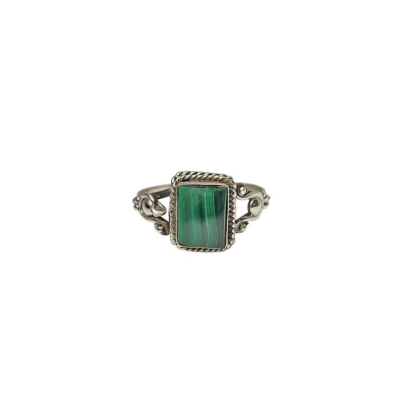 Malachite Rectangle Horseshoe Sterling Silver Ring