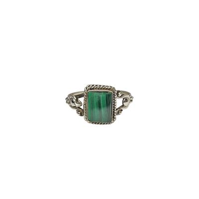 Malachite Rectangle Horseshoe Sterling Silver Ring