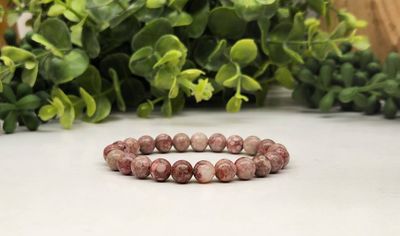 8mm Pink Chrysanthemum Stone Bead Stretch Bracelet
