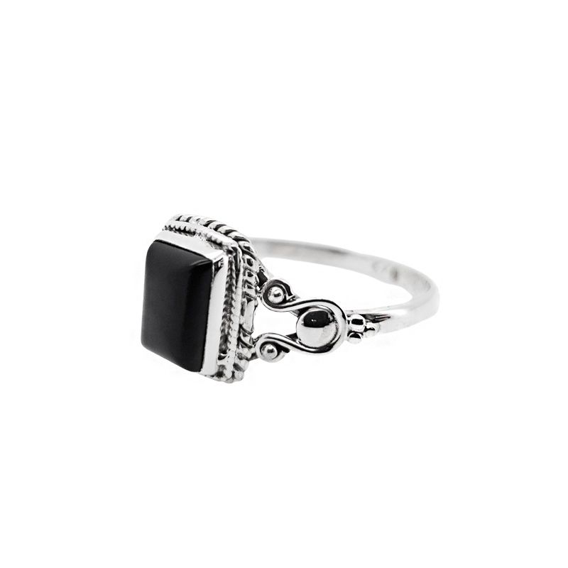 Black Onyx Rectangle Sterling Silver Ring