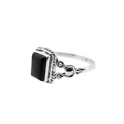Black Onyx Rectangle Sterling Silver Ring