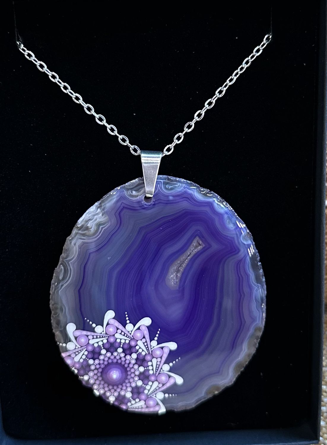 Hand painted Purple Mandala Agate Slice Necklace