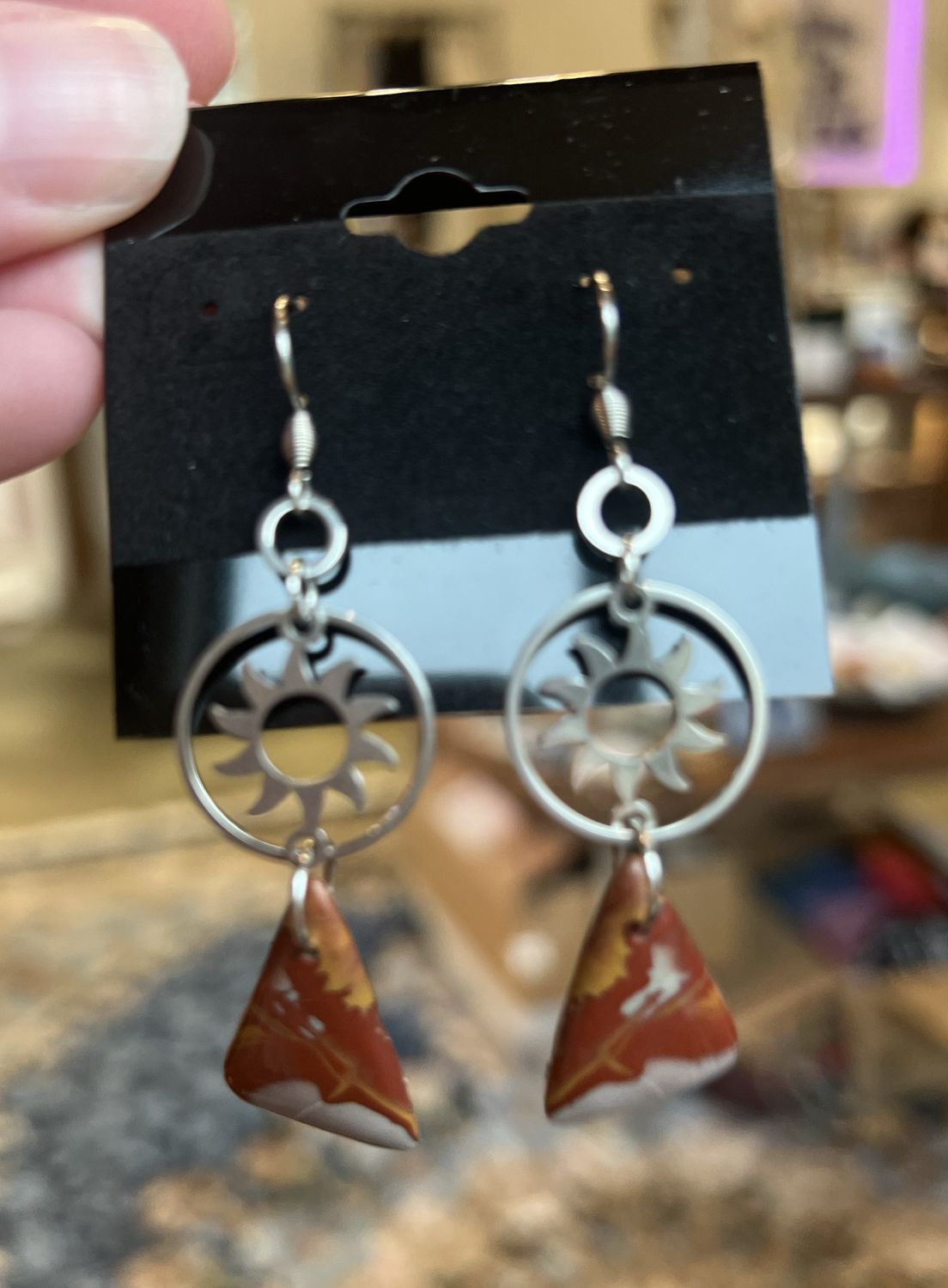 Radiant Sun with Jasper Triangle Stainless Steel Earrings