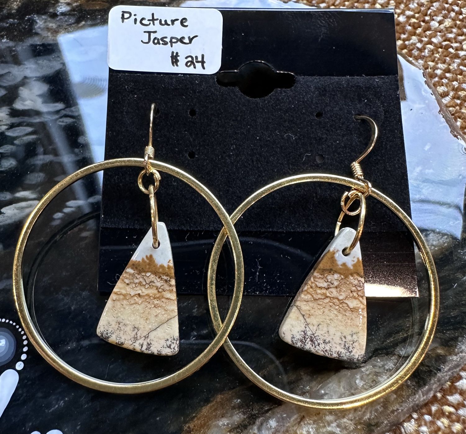 Picture Jasper Gold-plated Hoop Earrings