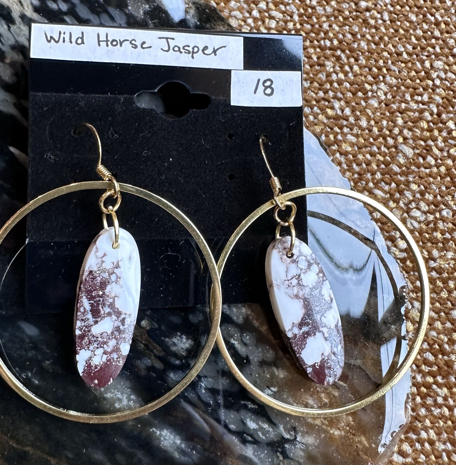 Wild Horse Jasper Gold-plated Hoop Earrings