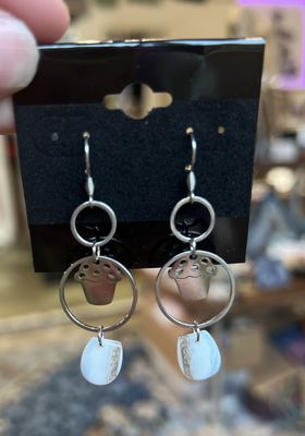 White Shell with Stainless Cupcake Earrings