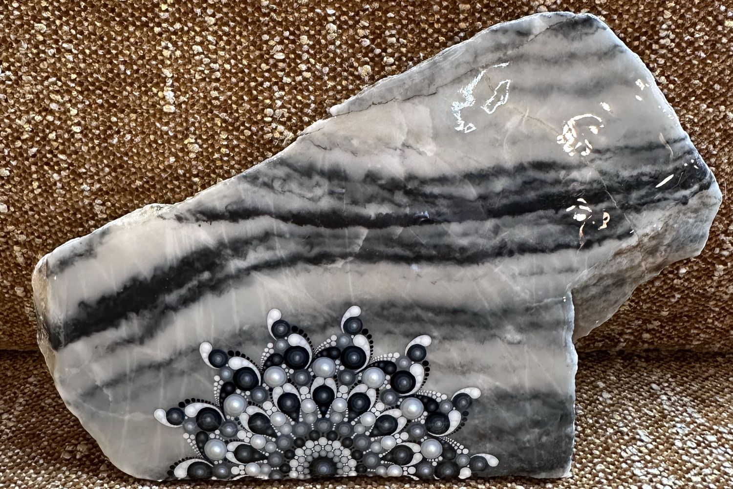 Hand painted Mandala on Grey and White Marble Slab