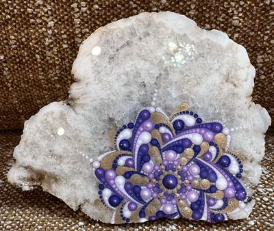Purple and Gold Flower Mandala on Quartz Slab