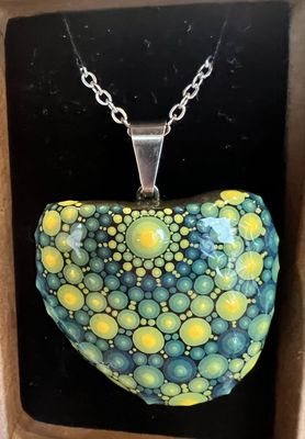 Hand painted Yellow and Green Mandala Pendant Necklace