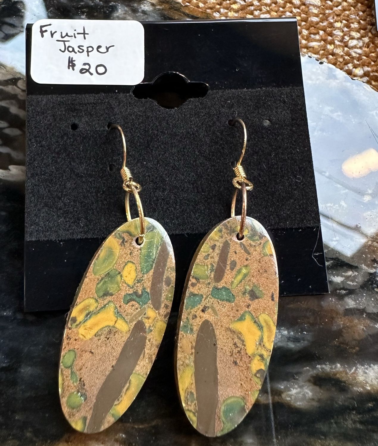 Fruit Jasper Oval Gold-plated Earrings