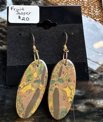 Fruit Jasper Oval Gold-plated Earrings
