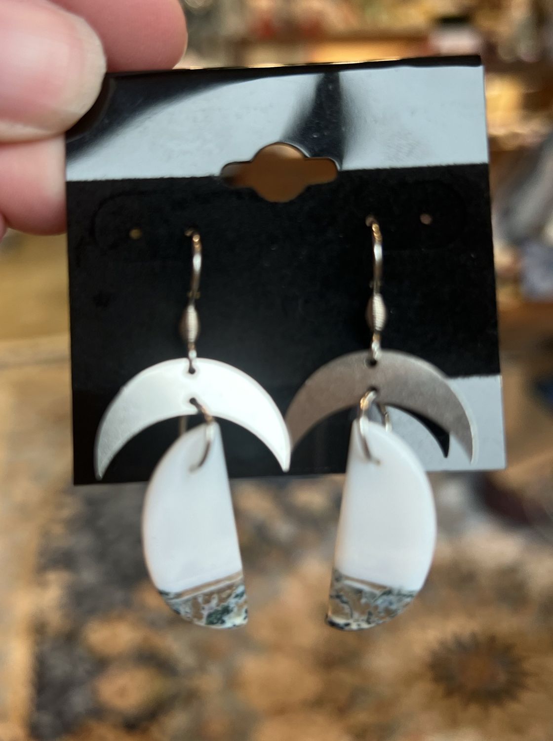 Crescent Moon with White Stone Earrings