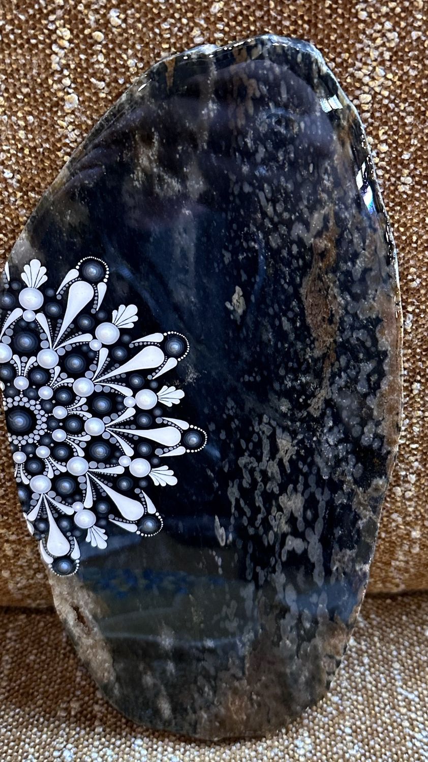 Mandala Art Black Agate Slab