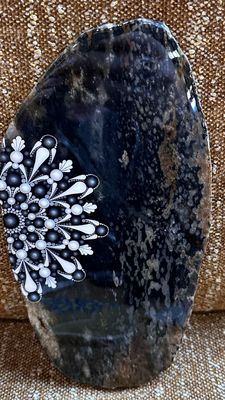 Mandala Art Black Agate Slab