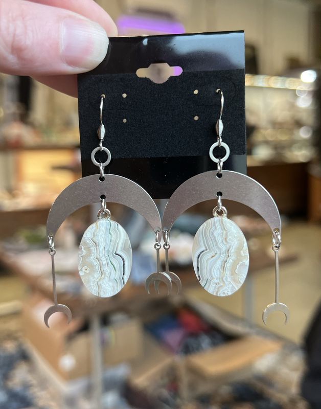 Hanging Moons with Lace Agate Earrings