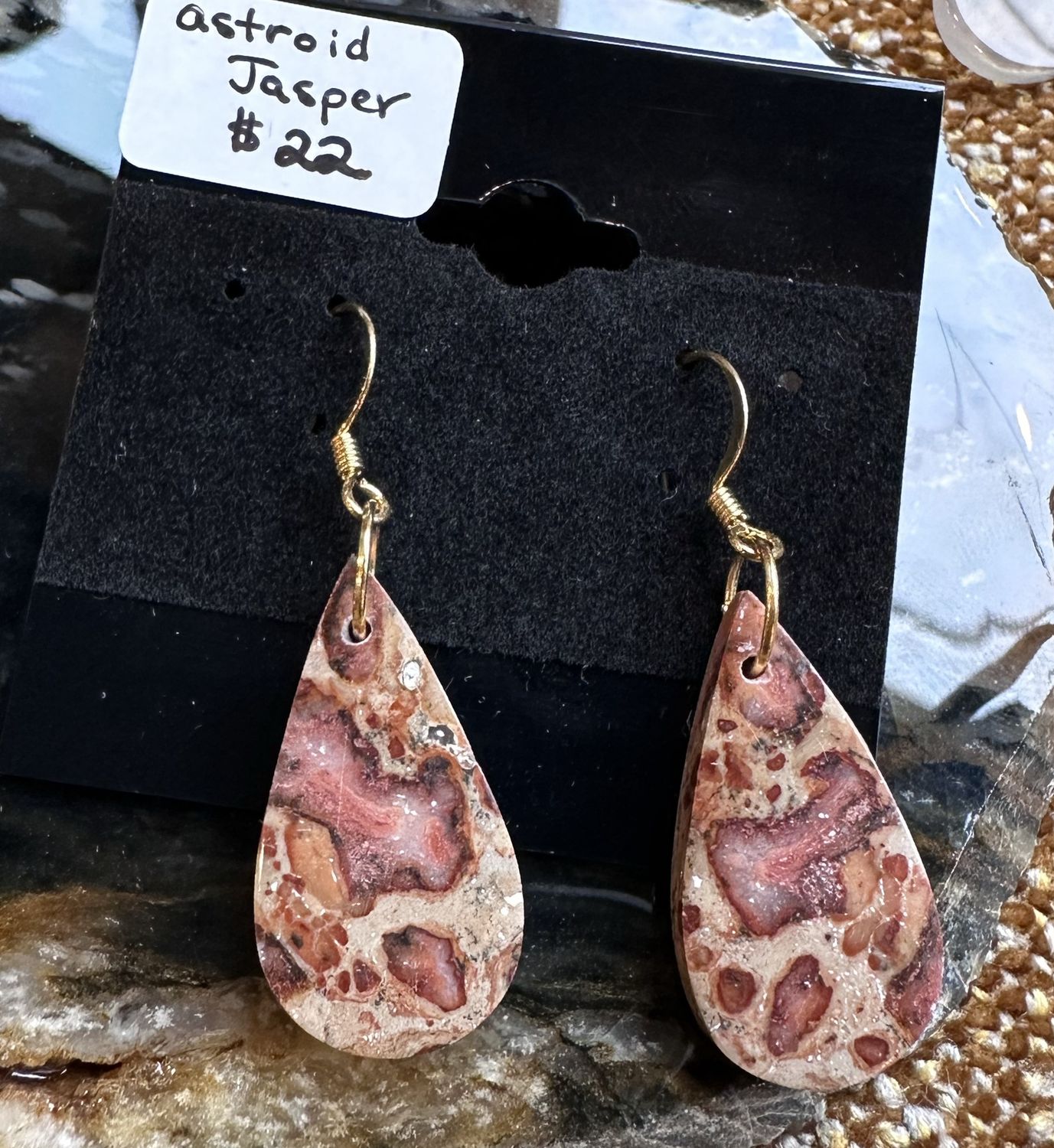 Asteroid Jasper Gold Plated Earrings