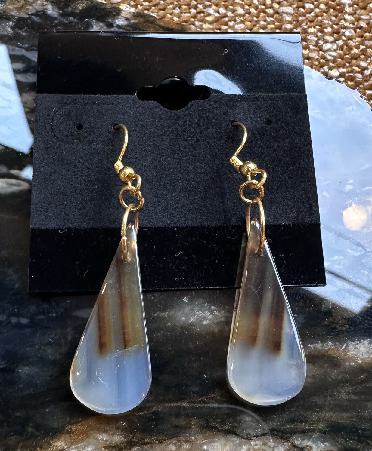 Montana Agate Teardrop Gold Plated Earrings