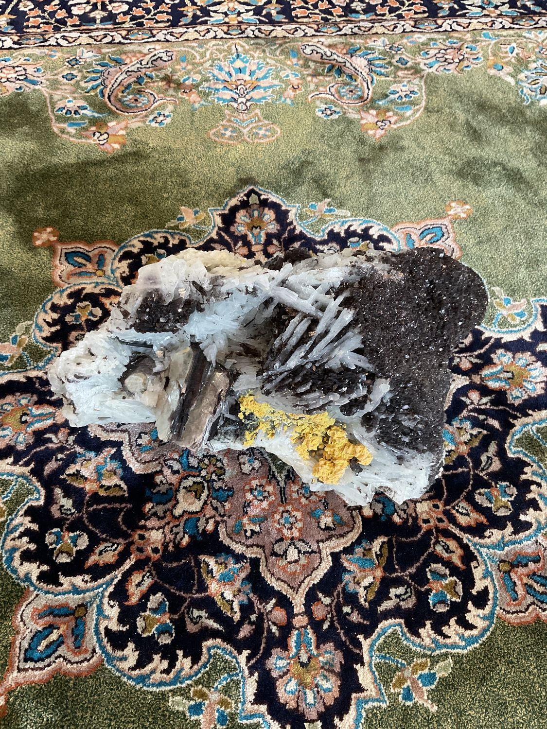 Black Tourmaline on White Feldspar with Sulfur and Mica 3.3kg
