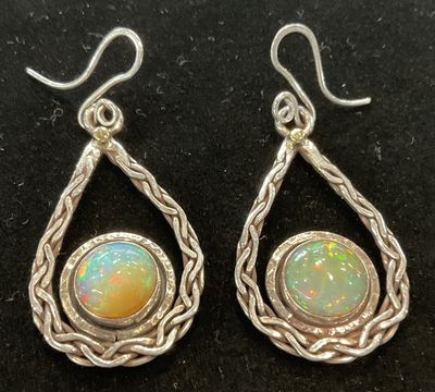PA Ethiopian Opal Celtic Design Sterling Earrings
