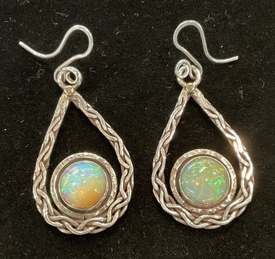 PA Ethiopian Opal Celtic Design Sterling Earrings