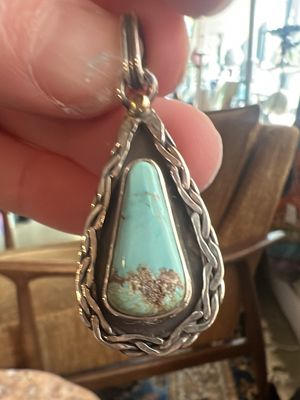 PA Sleeping Beauty AZ Turquoise Sterling Celtic Border Pendant