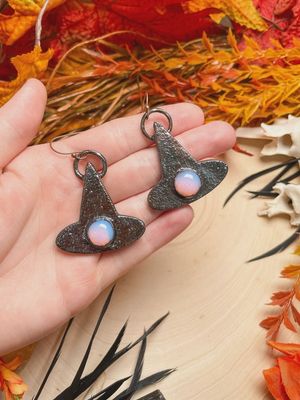 Opalite Witch Hat Earrings