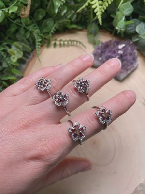 Garnet Flower Adjustable Ring