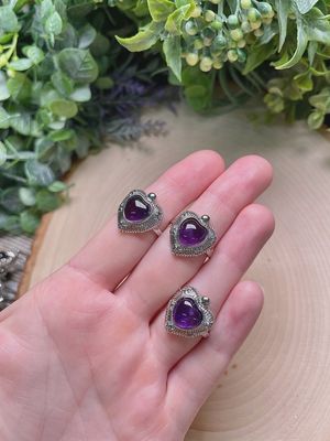 Amethyst Heart Adjustable Ring