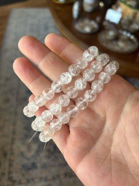 8mm Clear Crackle Quartz Beaded Bracelet