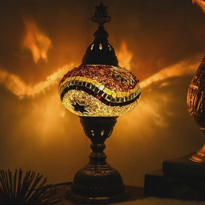 Turkish Table Lamp with Handmade Gold Mosaic Glass