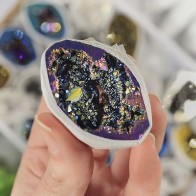 Titanium Aura Quartz Geode Half