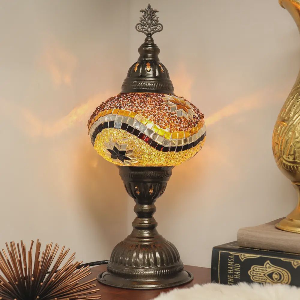 Turkish Table Lamp with Handmade Gold Mosaic Glass