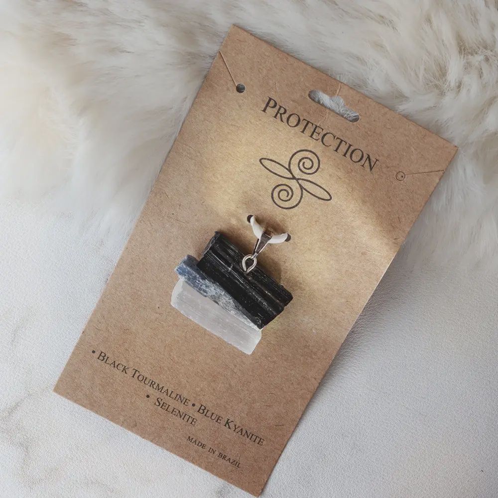Intention Pendant for Protection | Black Tourmaline, Blue Kyanite, Selenite