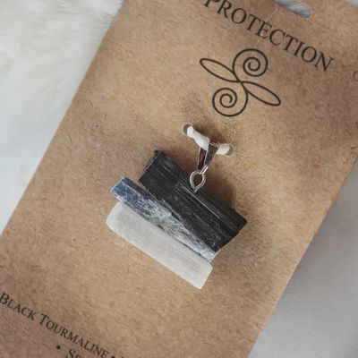 Intention Pendant for Protection | Black Tourmaline, Blue Kyanite, Selenite