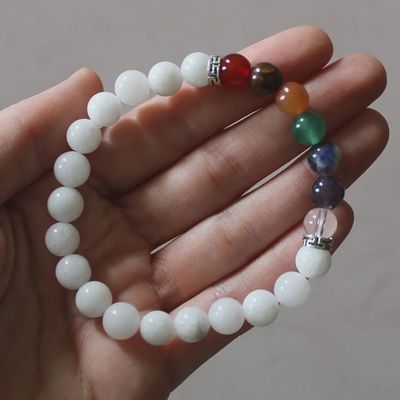 8mm Chakra White Stretch Bead Bracelet