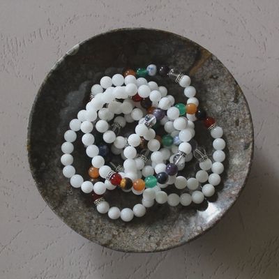8mm Chakra Beads with White Agate Stretch Bead Bracelet