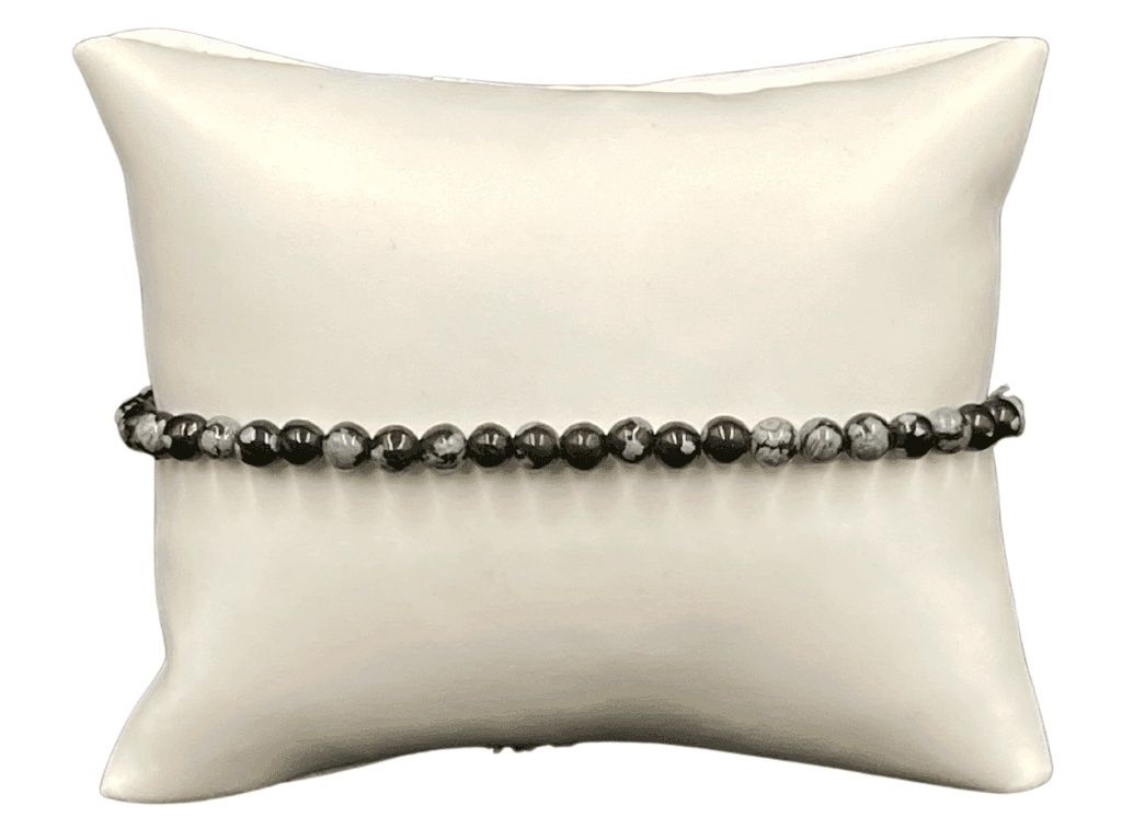 4mm Snowflake Obsidian Beaded Stretch Bracelet