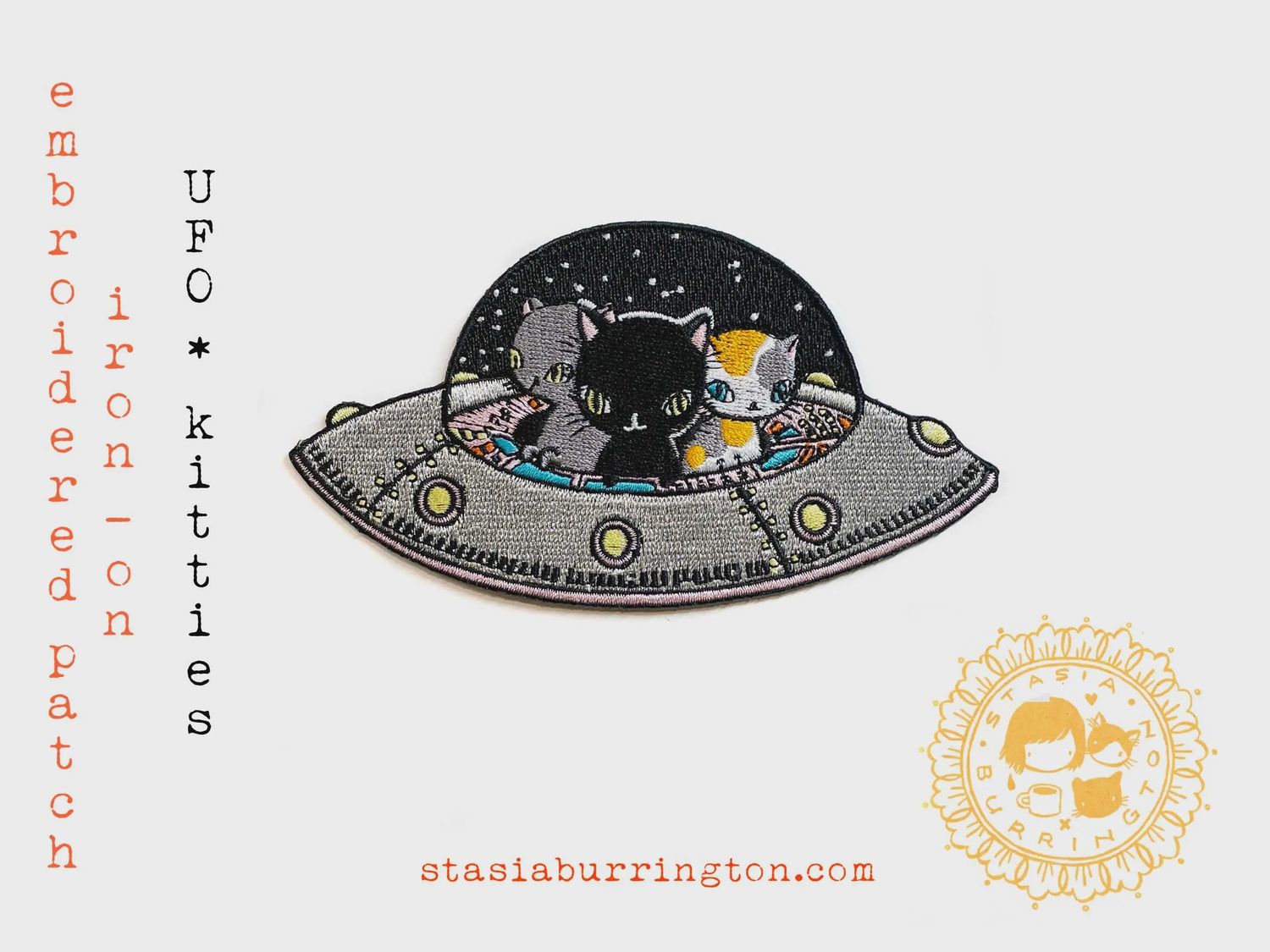 UFO Kitties - embroidered iron on Patch