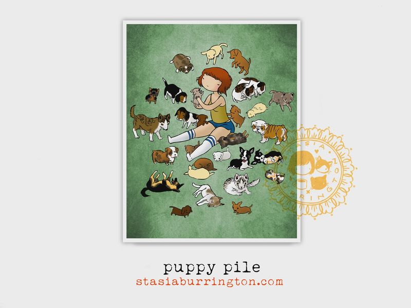 Puppy Pile Art Print | 8x10in