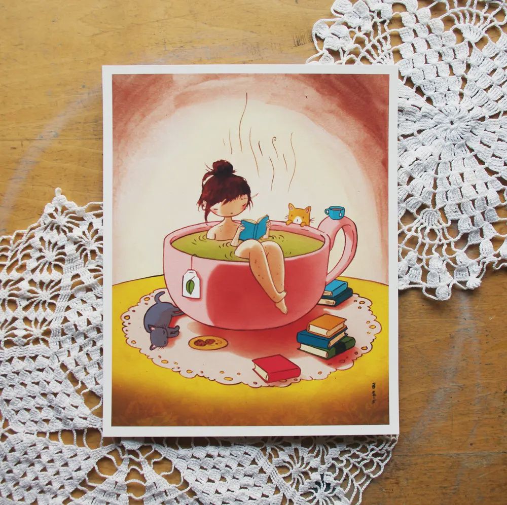 Cozy Tea Bath Art Print | 8x10in
