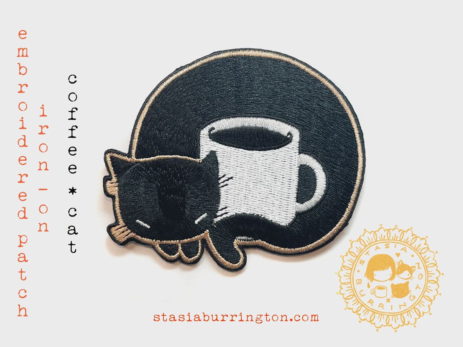 Coffee Cat embroidered iron on Patch