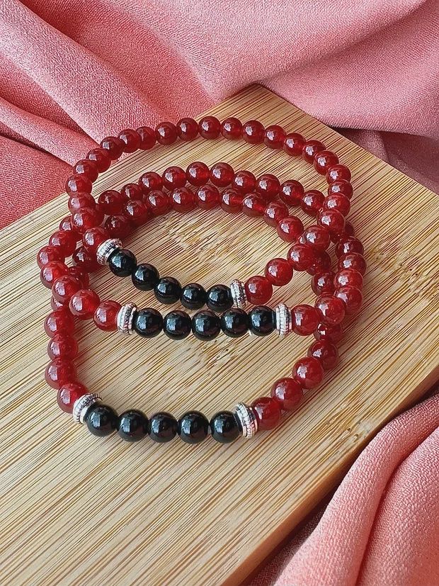 6mm Bead Aries Zodiac Bracelet Carnelian and Obsidian