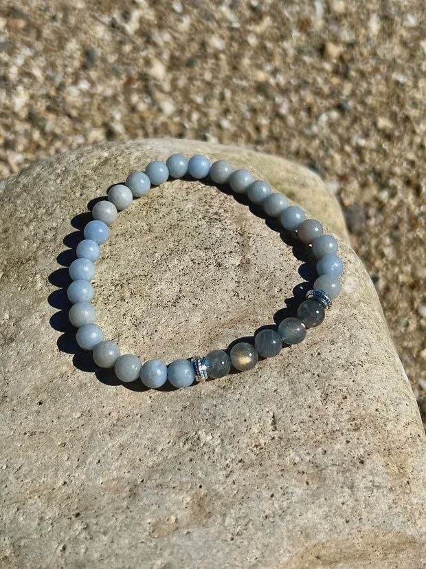 6mm Bead Bracelet | Full Moon - Labradorite &amp; Angelite