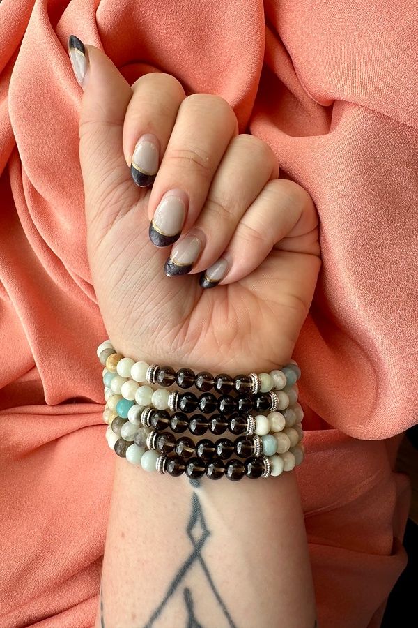 6mm Bead Capricorn Zodiac Bracelet Smoky Quartz and Amazonite