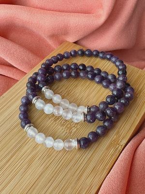 6mm Bead Pisces Zodiac Bracelet Amethyst and Selenite