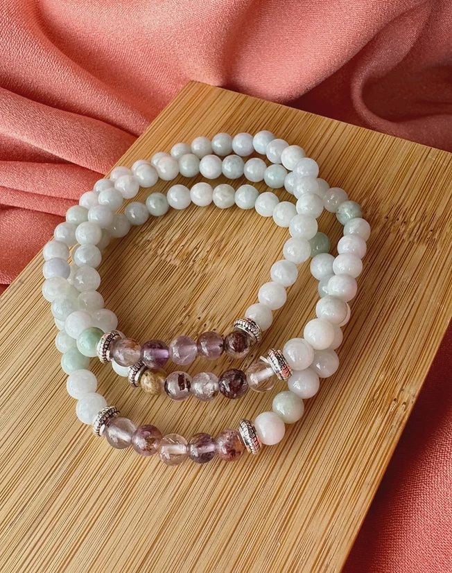 6mm Bead Gemini Zodiac Bracelet Jade and Super 7