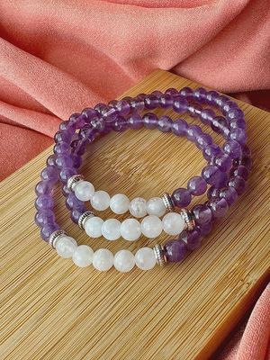 6mm Bead Aquarius Zodiac Bracelet | Moonstone and Amethyst