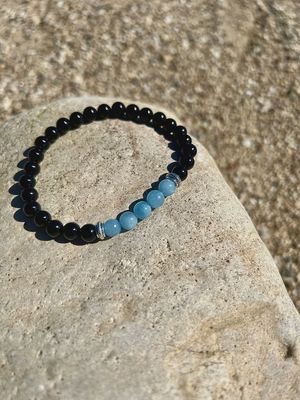 6mm Bead Bracelet | Mercury Retrograde - Black Tourmaline &amp; Aquamarine