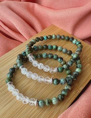 6mm Bead Sagittarius Zodiac Bracelet Clear Quartz and African Turquoise